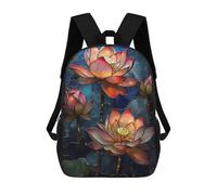 sinyumoney 4Girls Stained Glass Lotus Flowers Backpack 3D Printed Boy School Backpack Casual Daypack Lightweight Rucksack for Middle School Students 17inch