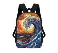 sinyumoney 4Girls Stained Glass Ocean Wave Backpack 3D Printed Boy School Backpack Casual Daypack Lightweight Rucksack for Middle School Students 17inch