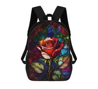 sinyumoney 4Girls Stained Glass Rose Backpack 3D Printed Boy School Backpack Casual Daypack Lightweight Rucksack for Middle School Students 17inch