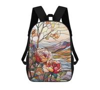 sinyumoney 4Girls Stained Glass Roses Backpack 3D Printed Boy School Backpack Casual Daypack Lightweight Rucksack for Middle School Students 17inch