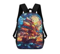sinyumoney 4Girls Stained Glass Sailing Ship Backpack 3D Printed Boy School Backpack Casual Daypack Lightweight Rucksack for Middle School Students 17inch