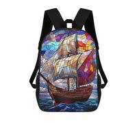 sinyumoney 4Girls Stained Glass Ship Backpack 3D Printed Boy School Backpack Casual Daypack Lightweight Rucksack for Middle School Students 17inch