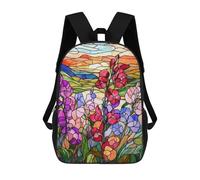 sinyumoney 4Girls Stained Glass Sunset Flowers Backpack 3D Printed Boy School Backpack Casual Daypack Lightweight Rucksack for Middle School Students 17inch