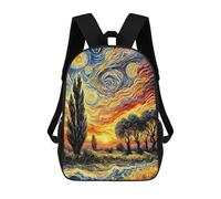 sinyumoney 4Girls Starry Night Inspired Landscape Painting Backpack 3D Printed Boy School Backpack Casual Daypack Lightweight Rucksack for Middle School Students 17inch