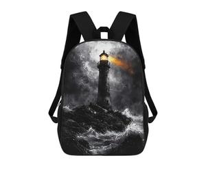 sinyumoney 4Girls Stormy Lighthouse in Dramatic Monochrome Style Backpack 3D Printed Boy School Backpack Casual Daypack Lightweight Rucksack for Middle School Students 17inch