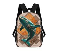 sinyumoney 4Girls Teal Whale Art Deco Backpack 3D Printed Boy School Backpack Casual Daypack Lightweight Rucksack for Middle School Students 17inch