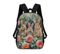 sinyumoney 4Girls Three Bunnies in Roses Flopsy, Mopsy, Cottontail Backpack 3D Printed Boy School Backpack Casual Daypack Lightweight Rucksack for Middle School Students 17inch
