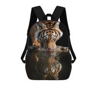 sinyumoney 4Girls Tiger Drinking Reflection Backpack 3D Printed Boy School Backpack Casual Daypack Lightweight Rucksack for Middle School Students 17inch