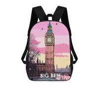 sinyumoney 4Girls Travel to Big Ben Backpack 3D Printed Boy School Backpack Casual Daypack Lightweight Rucksack for Middle School Students 17inch