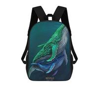 sinyumoney 4Girls Two Whales in Teal And Blue Backpack 3D Printed Boy School Backpack Casual Daypack Lightweight Rucksack for Middle School Students 17inch