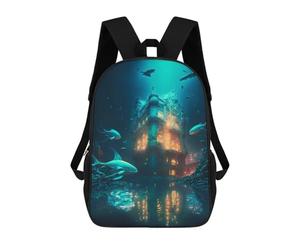sinyumoney 4Girls Underwater Castle with Sharks Backpack 3D Printed Boy School Backpack Casual Daypack Lightweight Rucksack for Middle School Students 17inch