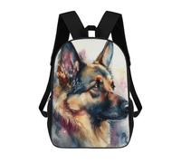 sinyumoney 4Girls Watercolor German Shepherd Painting Backpack 3D Printed Boy School Backpack Casual Daypack Lightweight Rucksack for Middle School Students 17inch