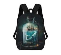 sinyumoney 4Girls Whale And Ship in A Bottle Backpack 3D Printed Boy School Backpack Casual Daypack Lightweight Rucksack for Middle School Students 17inch