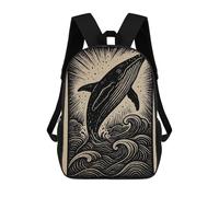 sinyumoney 4Girls Whale Breaching Woodcut Style Backpack 3D Printed Boy School Backpack Casual Daypack Lightweight Rucksack for Middle School Students 17inch