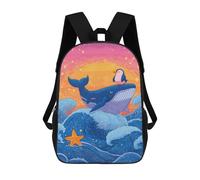 sinyumoney 4Girls Whale, Penguin, And Starfish Ocean Adventure Backpack 3D Printed Boy School Backpack Casual Daypack Lightweight Rucksack for Middle School Students 17inch