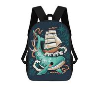 sinyumoney 4Girls Whale Ship Tattoo Backpack 3D Printed Boy School Backpack Casual Daypack Lightweight Rucksack for Middle School Students 17inch