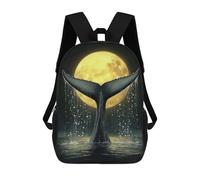 sinyumoney 4Girls Whale Tail And Moon Backpack 3D Printed Boy School Backpack Casual Daypack Lightweight Rucksack for Middle School Students 17inch