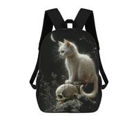 sinyumoney 4Girls White Cat And Skull Backpack 3D Printed Boy School Backpack Casual Daypack Lightweight Rucksack for Middle School Students 17inch