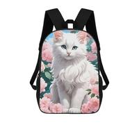 sinyumoney 4Girls White Cat Backpack 3D Printed Boy School Backpack Casual Daypack Lightweight Rucksack for Middle School Students 17inch