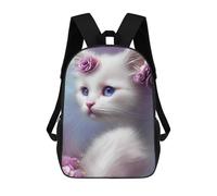 sinyumoney 4Girls White Cat with Flowers Backpack 3D Printed Boy School Backpack Casual Daypack Lightweight Rucksack for Middle School Students 17inch