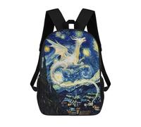 sinyumoney 4Girls White Dragon Starry Night Backpack 3D Printed Boy School Backpack Casual Daypack Lightweight Rucksack for Middle School Students 17inch