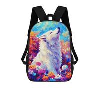 sinyumoney 4Girls White Wolf Backpack 3D Printed Boy School Backpack Casual Daypack Lightweight Rucksack for Middle School Students 17inch