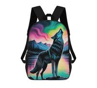 sinyumoney 4Girls Wolf Howling Aurora Borealis Backpack 3D Printed Boy School Backpack Casual Daypack Lightweight Rucksack for Middle School Students 17inch
