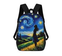 sinyumoney 4Girls Woman Gazing at Starry Night Painting Backpack 3D Printed Boy School Backpack Casual Daypack Lightweight Rucksack for Middle School Students 17inch