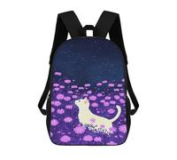 sinyumoney A Cat in Violet Field Backpack School Bag Lightweight Schoolbag Dayback Bookbag College for Girl, Teen Girls 17inch
