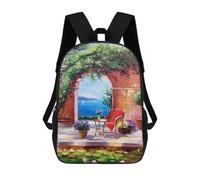 sinyumoney A Cozy Courtyard School Backpack for Girls Backpack Water Repellent Casual Daypack Lightweight Rucksack Boy Girl School Backpack 17inch