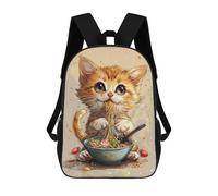 sinyumoney A Cute Cat Is Eating Ramen Children's Backpacks School 3D Printed Bag Bookbag for Kids Travel Rucksacks Boy Girl Book Bags Kids School Bag 17inch