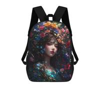 sinyumoney A Girl Painted in Petals School Bag Backpack Teen Schoolbag 3D Printing Adjustable Schoolbag Fashion Pocket Bag for Kids Boys Girls Students And Teenagers Fans 17inch