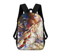 sinyumoney A Guitar Oil Painting School Backpack for Girls 17inch Casual Daypack Lightweight Rucksack Boy Girl Backpack for Middle School Students