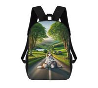 sinyumoney A Quiet Country Road in The Countryside, Grass, Trees, A Small Lake, And A Very Cute White Backpack School Business Laptop Rucksack Bag Unisex Casual Daypack for Girls Boys Teenage 17inch