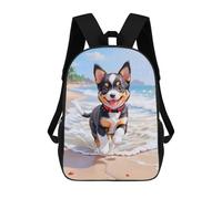 sinyumoney A Very Cute Adorable Puppy, Black Red White Combined Complexion, Playing at Sea Beach, Ver Backpack School Bag Travel College Rucksack Backpacks for Campus Outdoor Travel Sports 17inch