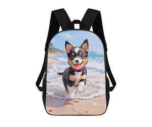 sinyumoney A Very Cute Adorable Puppy, Black Red White Combined Complexion, Playing at Sea Beach, Ver Backpack School Bag Travel College Rucksack Backpacks for Campus Outdoor Travel Sports 17inch