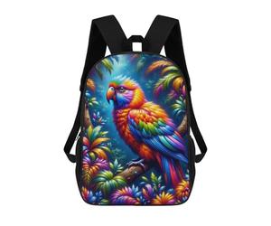 sinyumoney A Vivid Image of A Tropical Bird with Neon Plumage, Set within A Dense Rainforest. The Bir Backpack School Bag Large Lightweight Casual Backpack for Campus Outdoor Travel Sports 17inch