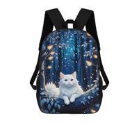 sinyumoney A Whimsical Illustration. Fluffy White Cat Nestled on A Dark Blue Tree Adorned with Intric School Backpack Lightweight Airport College Students Back Pack for Girls Boys Teenage 17inch