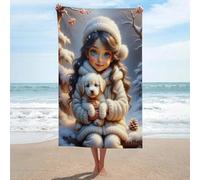 sinyumoney A Whimsical Scene Featuring A Joyful Girl with Strikingly Large, Expressive Blue Eyes And Basics Towel Set Suitable Beach Beach Towel Perfect The Home 130cm*80cm