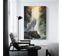 sinyumoney A Wolf at The Waterfall Custom Canvas Prints for Living Room Kitchen Home Decorations Wall Art Canvas 20x30inch(50x75cm)