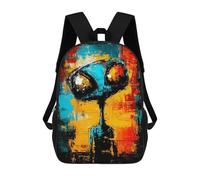 sinyumoney Abstract Alien Contemporary Expressionist Portrait Kids' Backpack 3D Printing School Bag Boys Cool Daypacks Casual Knapsack Fun Back Bag for Kids And Teenager 17inch