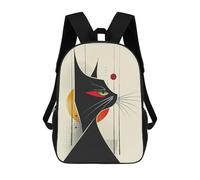sinyumoney Abstract Black Cat Vector Portrait with Red Eyes Children's Backpack, 3D Printed School Backpack, Backpack for Boys Girls, Adjustable School Bag for Primary School 17inch