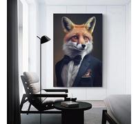 sinyumoney Abstract Canvas Wall Art for Living, Well Dressed Fox Prints Artwork 08x12inch(20x30cm) Painting Modern Bedroom Office Decoration