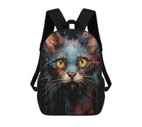 sinyumoney Abstract Cat Portrait 3D Printed Children's School Backpack for Kids High Capacity Travel Rucksacks Book Bags Kids School Bag Back Pack 17inch