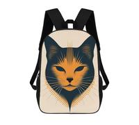 sinyumoney Abstract Cat Vector Portrait in Bold Orange Tones Backpack 3D Printed Children's School Backpack for Kids High Capacity Travel Rucksacks Book Bags Kids School Bag Back Pack 17inch