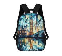 sinyumoney Abstract Cubist London Skyline with Iconic Landmarks Backpack School Fashion Stationery Backpack Waterproof Casual Daypacks for Men, Women & Teenage Boys 17inch