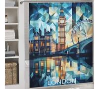 sinyumoney Abstract Cubist London Skyline with Iconic Landmarks Shower Curtains Mould Proof Waterproof Fabric Hilarious Bath Curtain with Hooks for Bathroom Wet Room 69.69x70.87Inch（177x180cm）