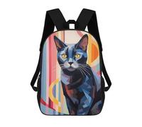 sinyumoney Abstract Cute Cartoon Cat School Backpack School Bags for Girls Boys Backpack with Pocket Fashion School Bag Kids Backpack 17inch