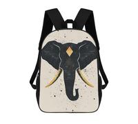 sinyumoney Abstract Elephant Vector Portrait with Golden Tusks Backpack, Children's Backpack, Student School Bag Bookbag Rucksack, 3D Printed School Bag for Boys Girls 17inch