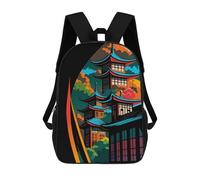 sinyumoney Abstract Fantasy #14 - Japanese Pagoda Landscape Art Backpacks 3D Printed Kids School Backpack Outdoor Casual Daypack Fashion Casual Children Backpacks Cute Travel Bags 17inch